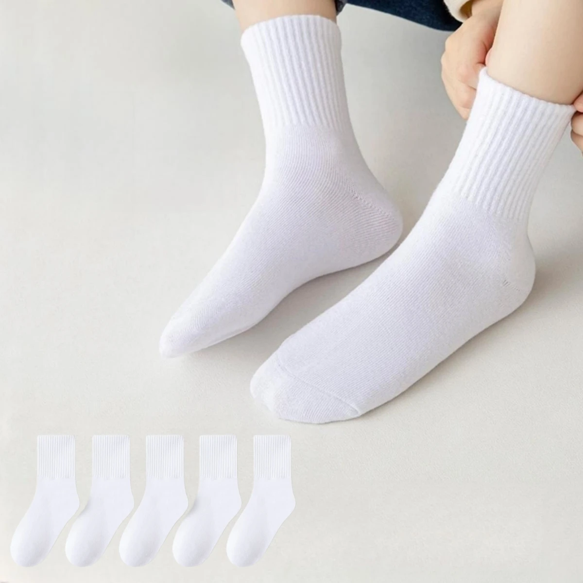 5Pairs Kids Boys Girls Back to School Socks Lot Pure Color White Black Gray Uniform Crew Socks Children JK Harajuku Preppy Style