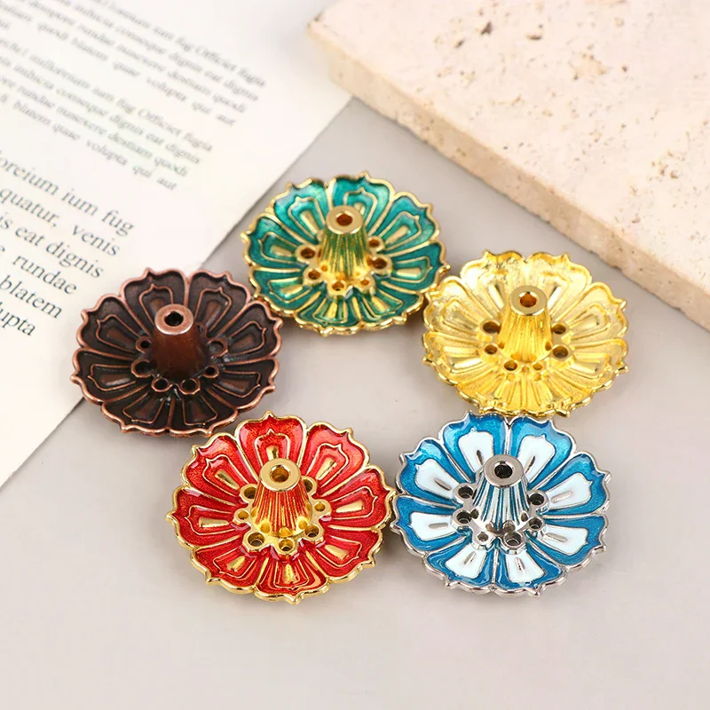 1Pc Lotus Alloy Incense Burner Stick Holder Home Buddhism Line Incense Plate Sandalwood Coil Base Delicate Temples Home Decor