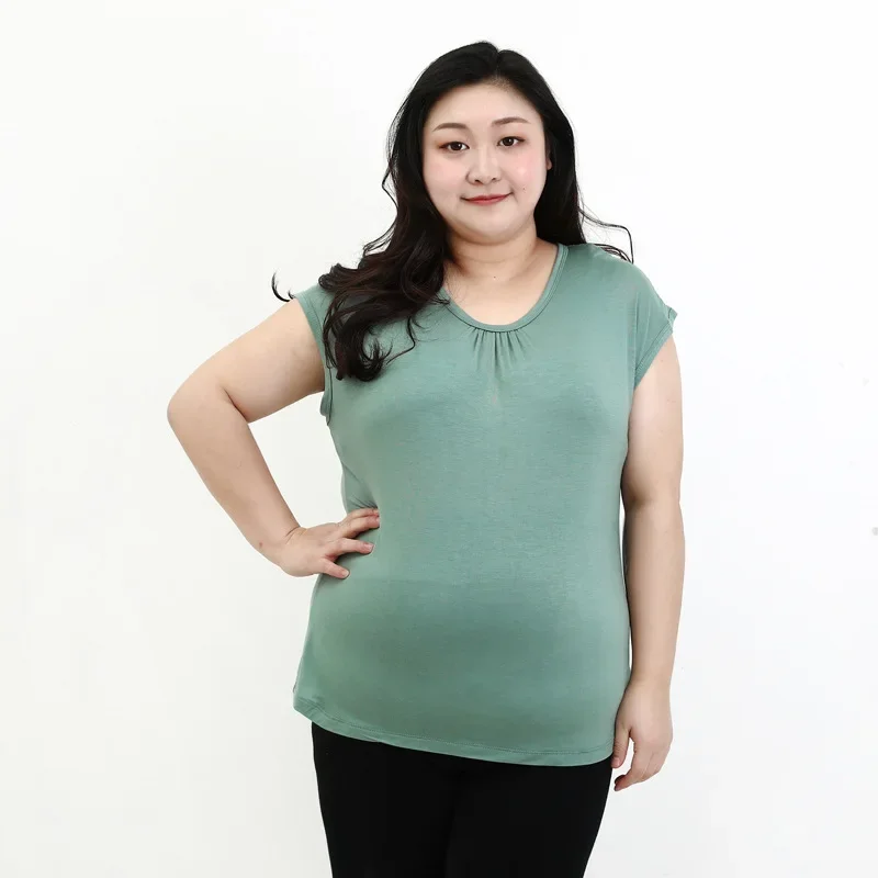 XL to 6XL Plus size Modal Tshirts Sleeveless O-neck women Casual Loose Tank Tops solid color Bottoming Tee tops all match