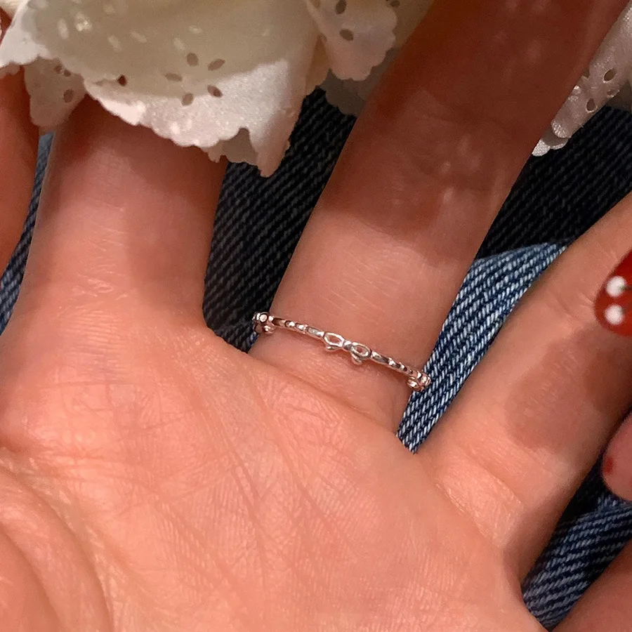 925 Sterling Silver Bowknot Ring For Women Hollow Out Extremely Fine Korean Sweet Romantic Jewelry Gift Dropshipping - view 3