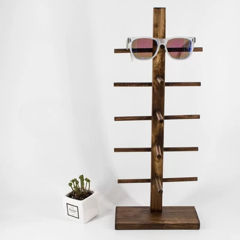 Solid Wood Eyeglass Display Stand Premium Sunglasses Organizer Retro Eyewear Holder Countertop Showcase Rack for Retail Store