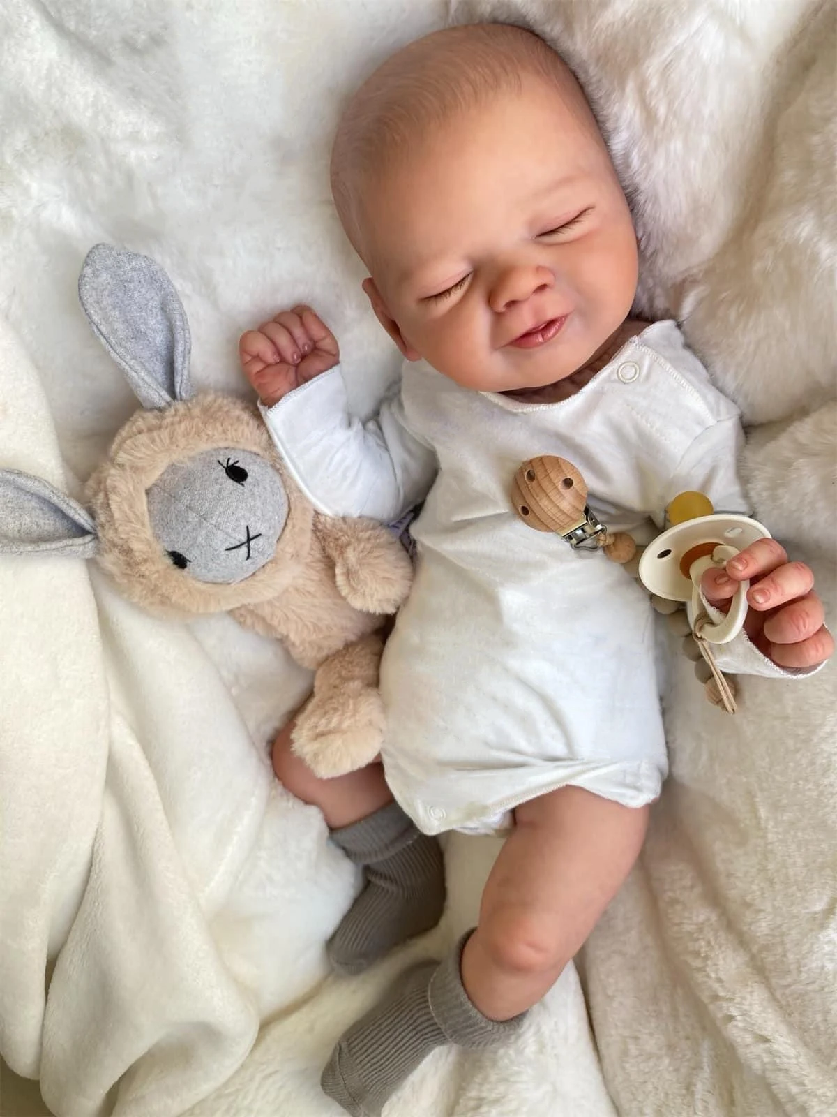 NPK 19인치 실물 같은 리본 베이비돌 로미 수면용 부드러운 촉감 3D 피부 손으로 그린 머리 이미 도색 완제품