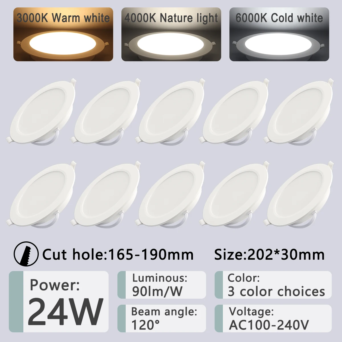 GATETOP LEDダウンライト AC 220V 10個　新品 10 個 LED ダウンライト 110V 220V シーリングライト 6W 17W 20W 24W