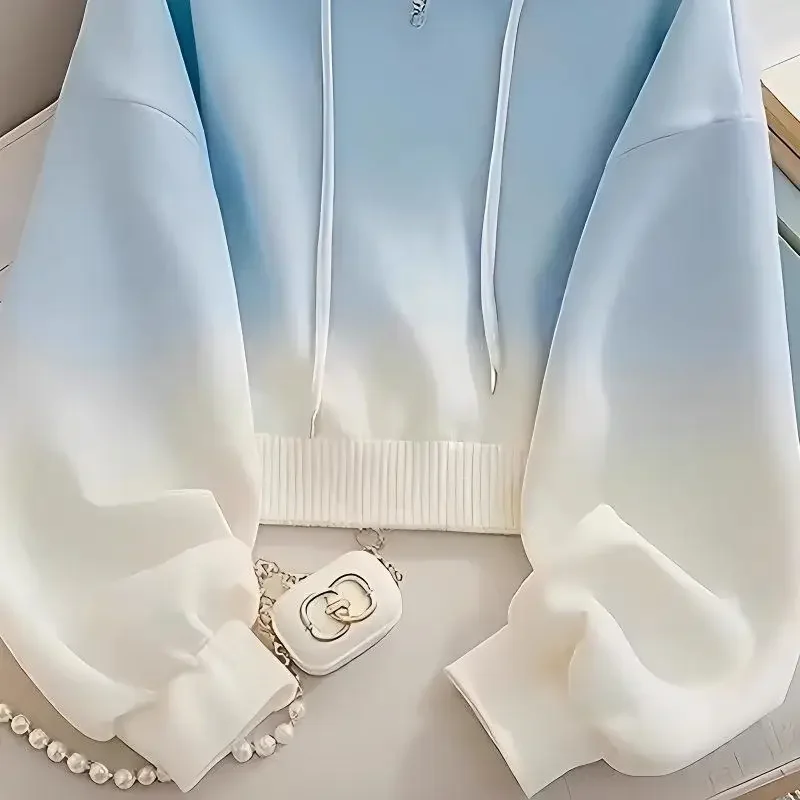 حجم كبير التدريجي الأزرق فضفاض هوديي المرأة المألوف تنوعا الصيف البلوز الكورية نمط كسول كبير 2-300 جنيه #4