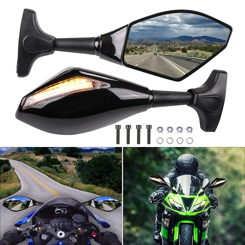 

For Honda Suzuki GSXR 600/750 Motorcycle Rearview Mirror For Yamaha R1 R6 R6S Motorcycle Rearview Mirrors with LED Turn Signals