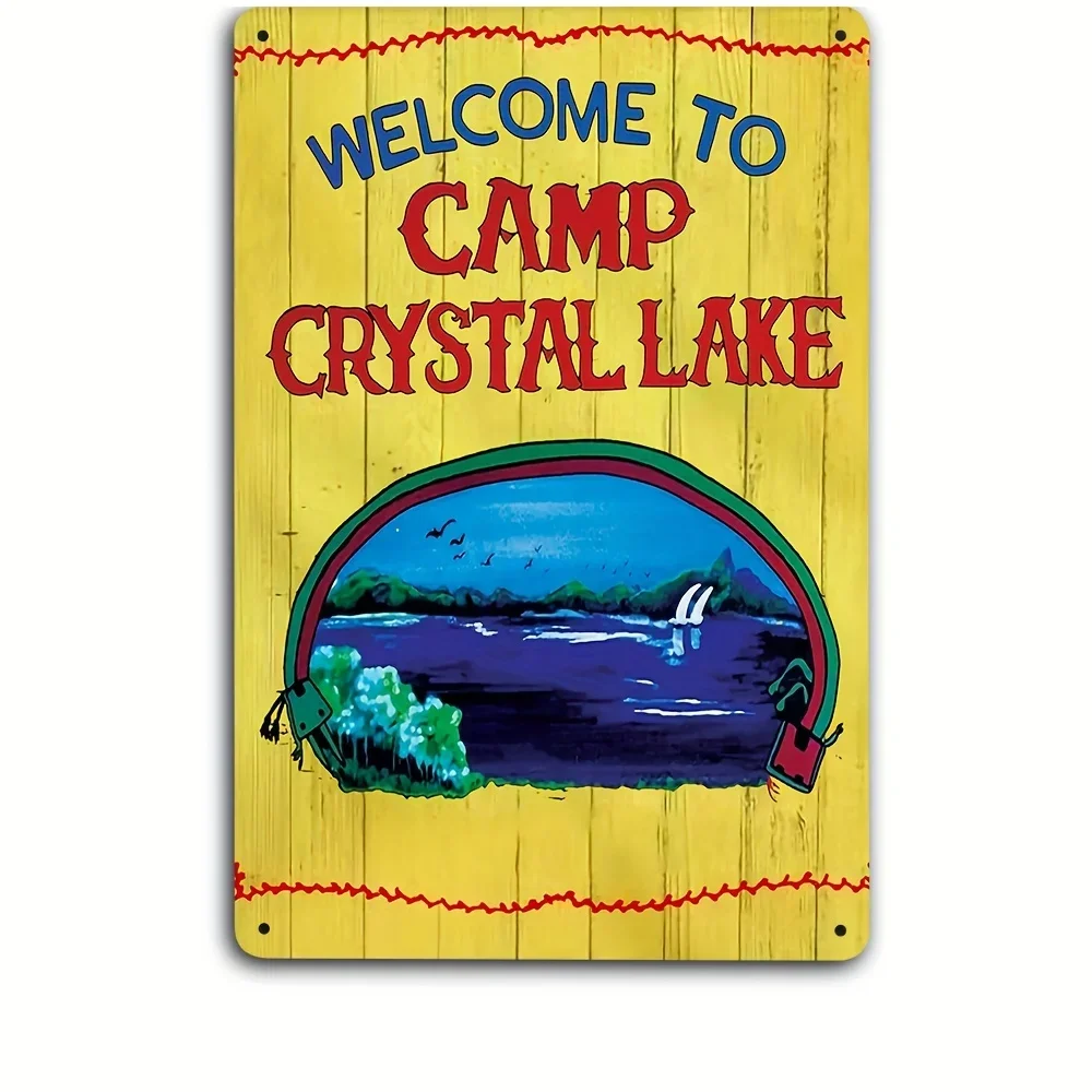 Vintage Metal Tin Sign - Welcome To Camp Crystal Lake - Horror Movie Decor for Home Bar - Perfect for Halloween Horror Movie Fan