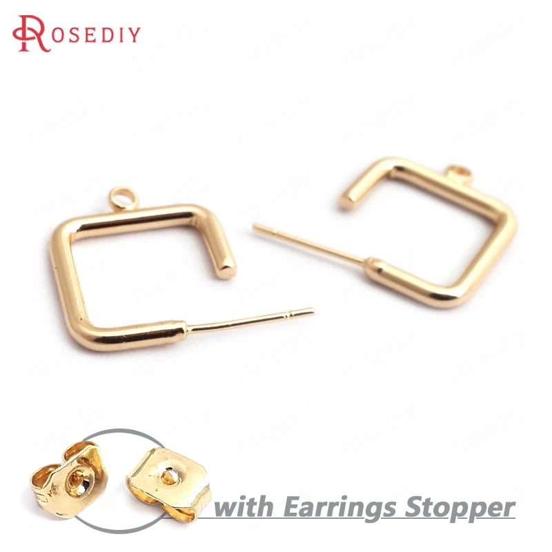 (F058)10 pieces Square 16mm Thickness 2mm High Quality Gold Color Brass  Stud Earrings Jewelry Findings Accessories