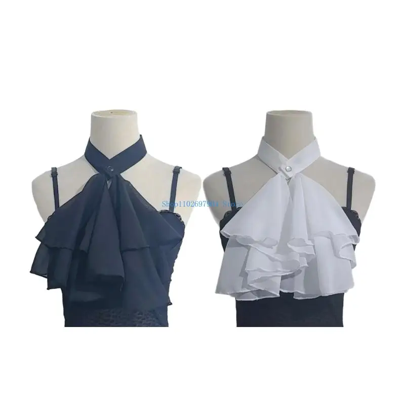 N7YF Women's Medieval Layered Ruffle Jabot Necktie Victorian Colonial Detachable False Collar For Cosplay And Theater