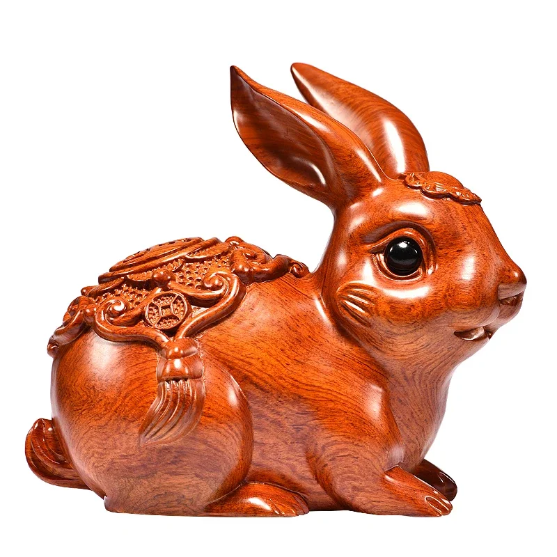 

Chinese Rabbit Sculpture Zodiac Ornaments Wooden Crafts Lucky Money Living Room TV Cabinet Opening Gifts Decorations Gifts