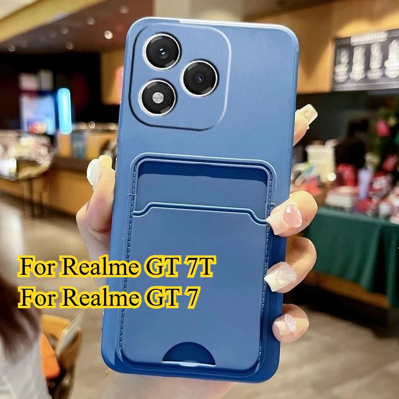 Para Realme GT 7T ranura para tarjeta funda con soporte tipo billetera para Realme GT 7 Pro 6T NEO 7 Turbo 7SE 7X GT5 Pro funda trasera de silicona suave mate