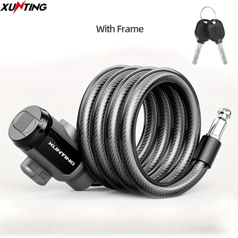 XUNTING 83/104cm Bike Cable Lock with Bracket 12mm Anti-Theft PVC Waterproof Scooter Bicycle MTB Lock