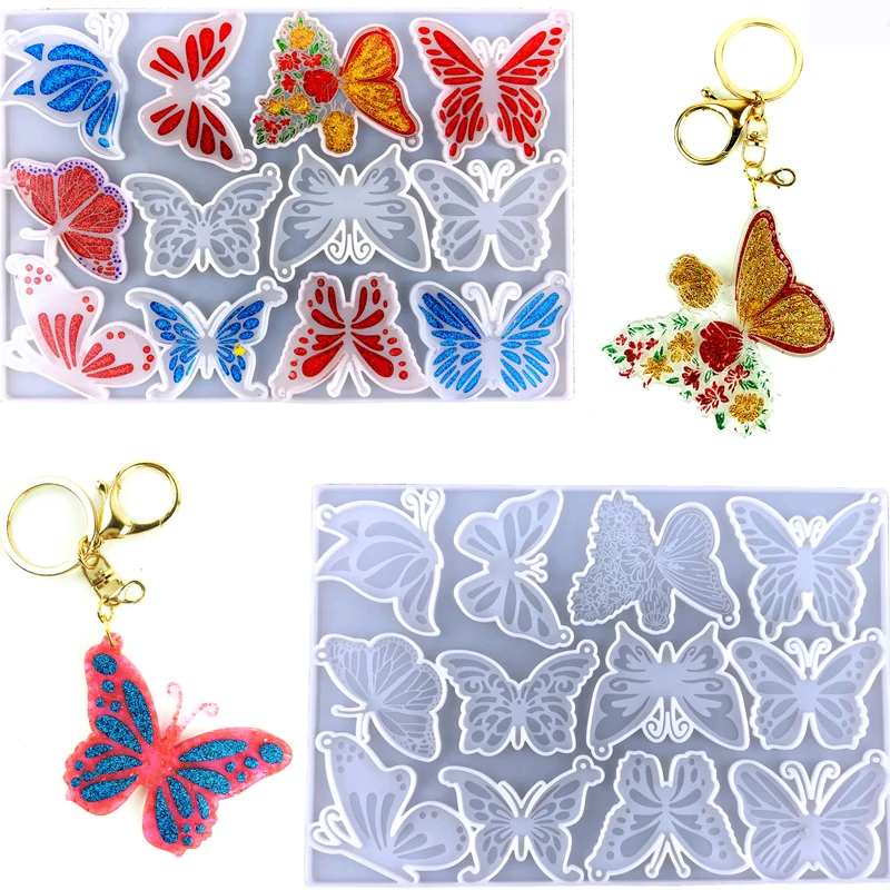 12 Cavity Butterfly Shape Silicone Mold DIY Keyrings Eardrop Resin Molds Jewelry Making Crystal Drop Glue Pendant Silicone Mould