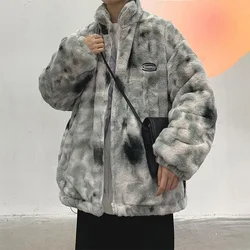 Lamb Wool Coat Men Winter Loose Tie-Dye Warm Winter Coat fleece-lined Thickened Cotton-padded Jacket winter jacket men clothing