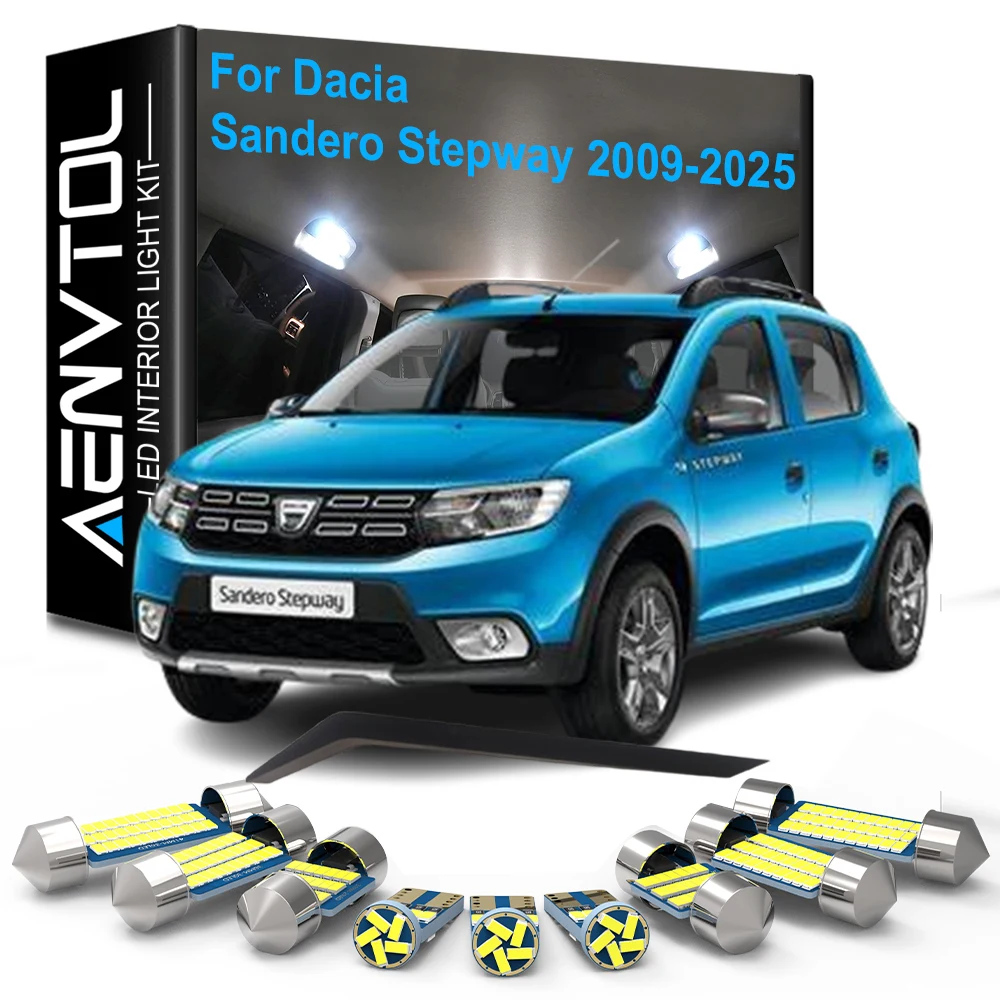 

9 шт. автомобильные светодиодные внутренние фонари Canbus для Dacia Sandero Stepway 2009 2010 2011 2012 2013 2014 2015 2016 2017 2018 2019 2020- 2025
