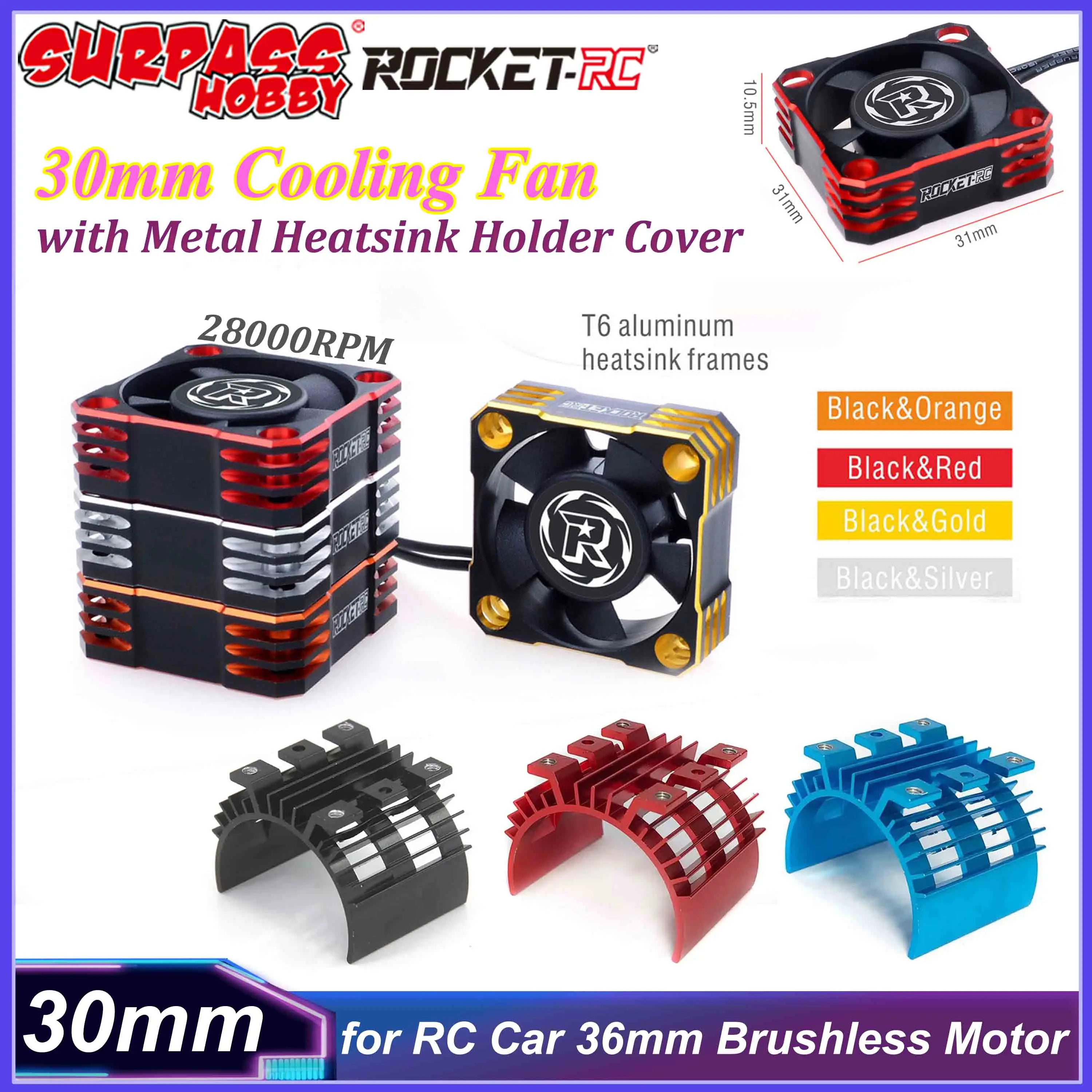 ROCKET-RC 30 mm Lüfter 28000 U/min 7,4 V mit Metall-Kühlkörper-Halterabdeckung JST für 3650 3660 3670 bürstenloser Motor RC-Automodellteile
