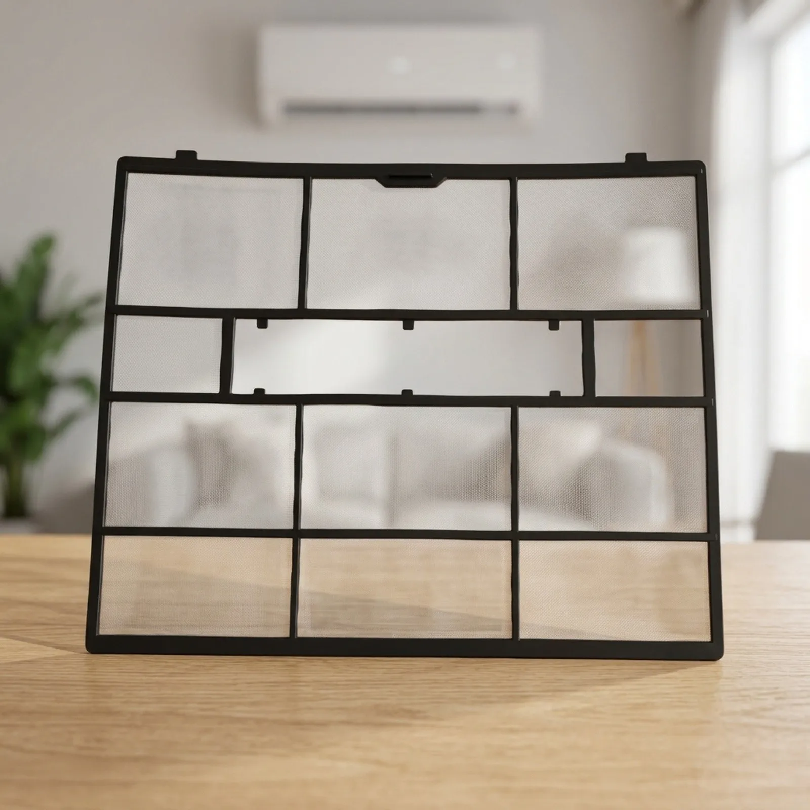Air conditioner filter cover for wall mounted units designed to minimize dust and debris buildup and maintain cleaner air flow
