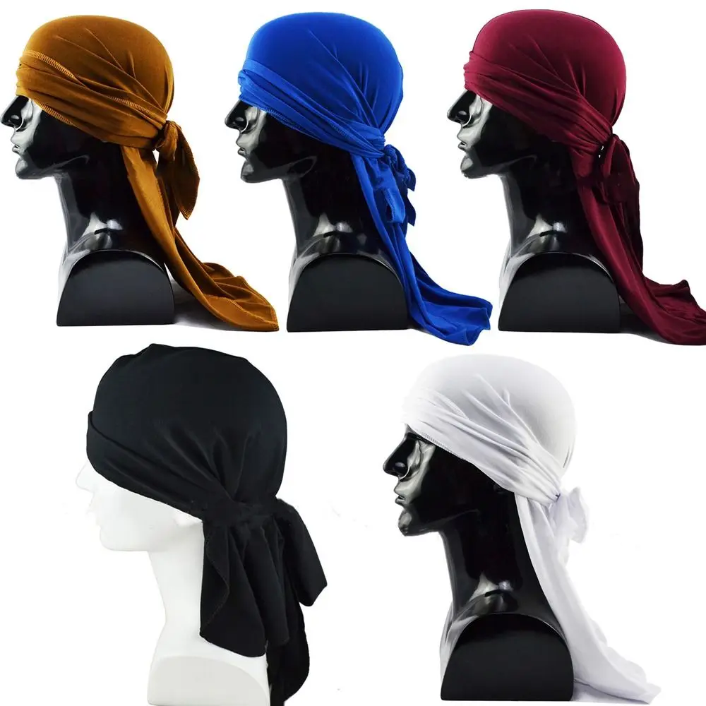 

Ornaments Headscarf Toe Cap Rap Prop Headwear With Four Sides Lace Up Long Tail Hat High Elastic Hip Hop Headscarf