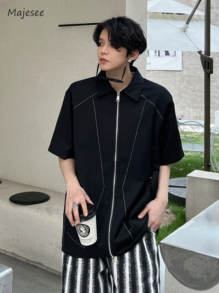 

Loose Shirts Men High Street Spring Summer Japanese Style Retro Popular Moto Biker Youthful Vitality Teens Clothing Minimalist