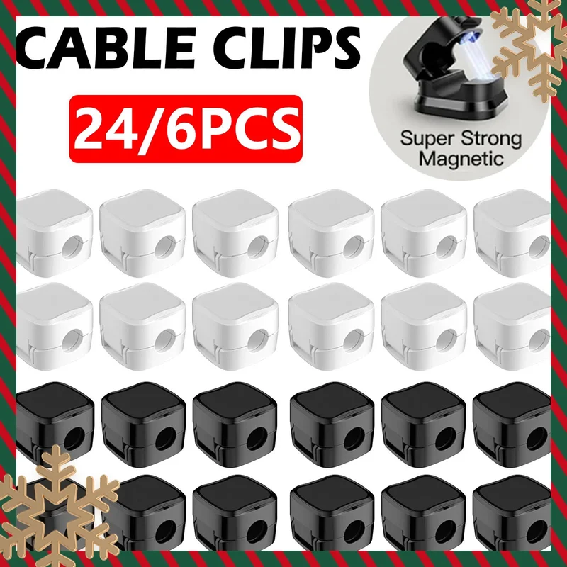 

24/6PCS Magnetic cable organiser Clips Cable Management Wire Manager Cord Holder Charging Cable Winder Wall Mounted Hook