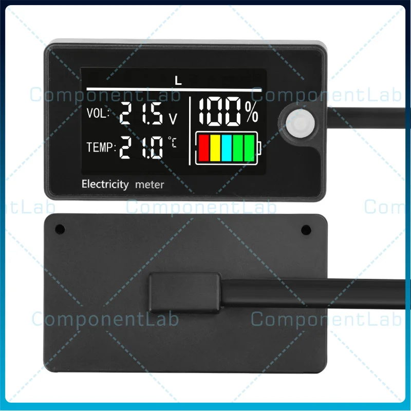 2pcs DC 8-100V Color Screen Two-Wire Voltage and Charge Indicator Ternary Iron Lithium Acid Battery with Temperature Display