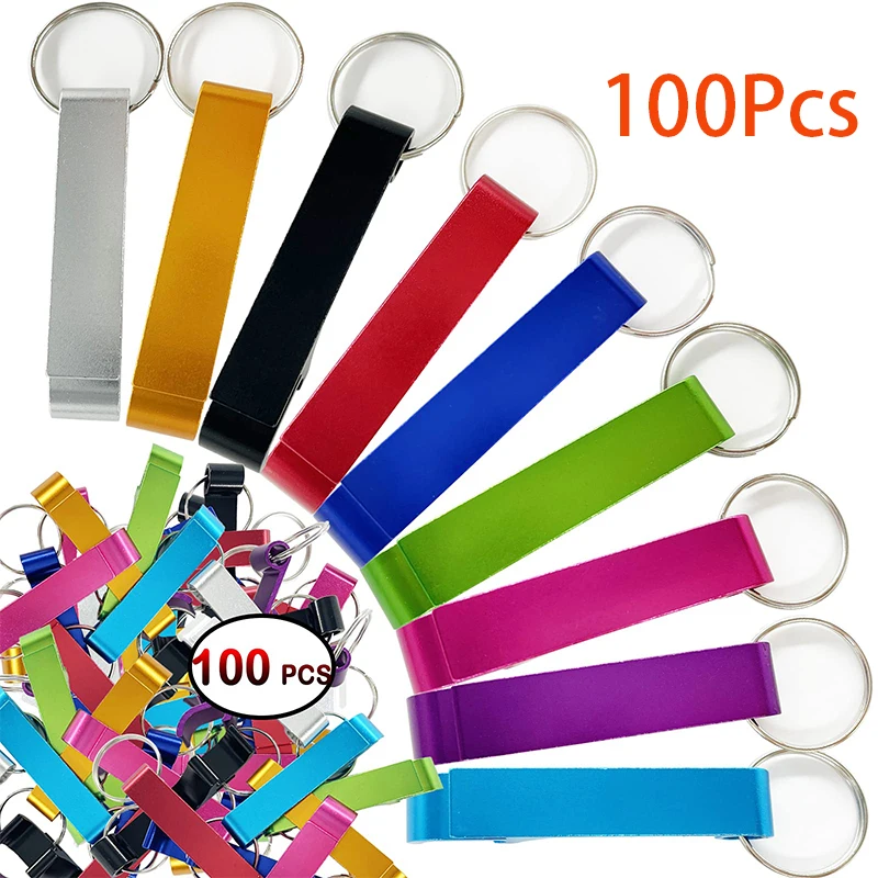 

100Pcs Aluminum Bottle Opener Keychain Pocket Small Bar Beverage Keychain Ring Beer Bottle Opener for Kitchen Bar