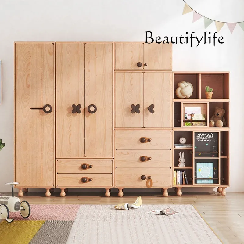 

05-yj15 Solid wood wardrobe storage cabinet new locker small apartment furniture