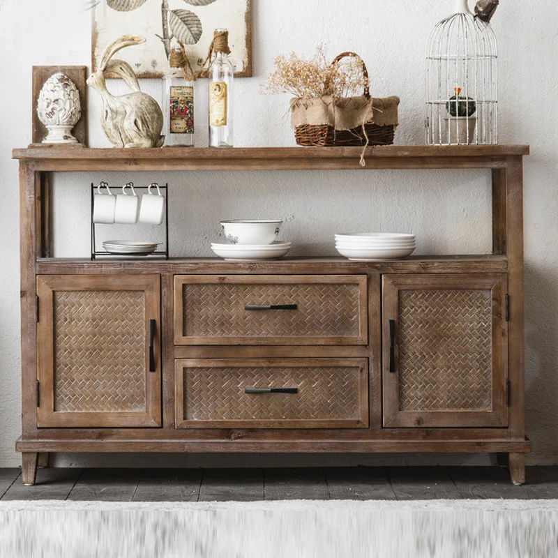 antique tea room tea cabinet, vint age-style solid wood wall-side cabinet, café decorative ca distressed dresser cabinet