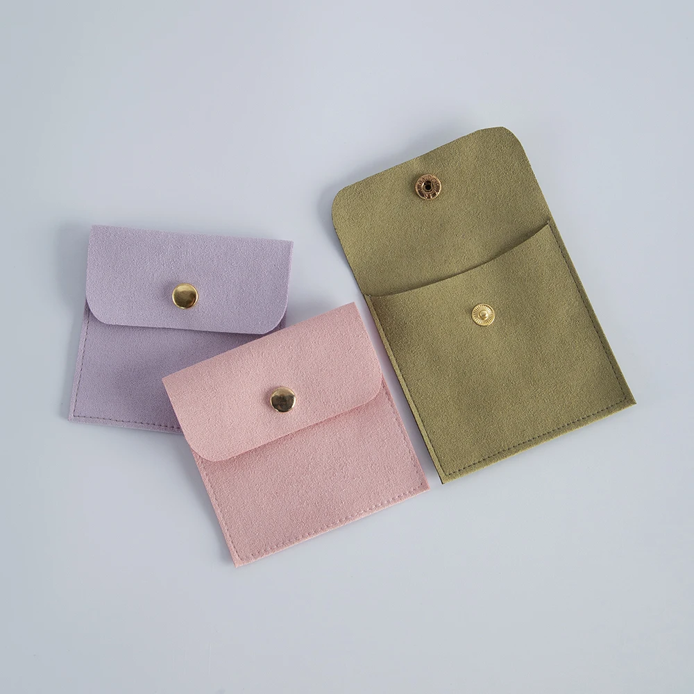 5pack Bulk Small Jewelry Snap Button Bags 8x8cm Microfiber Suede Necklace Earring Packaging Pouches Chic Wedding Favor Dust Sack