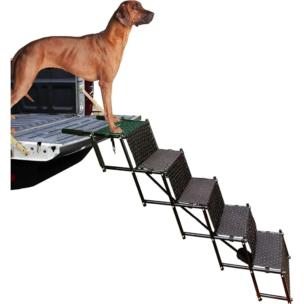 

Upgraded Dog Stairs, Metal Frame Foldable Large Dog Step, Lightweight Portable Pet Ladder Ramp for Cars, SUVs and High Bed, 5 St