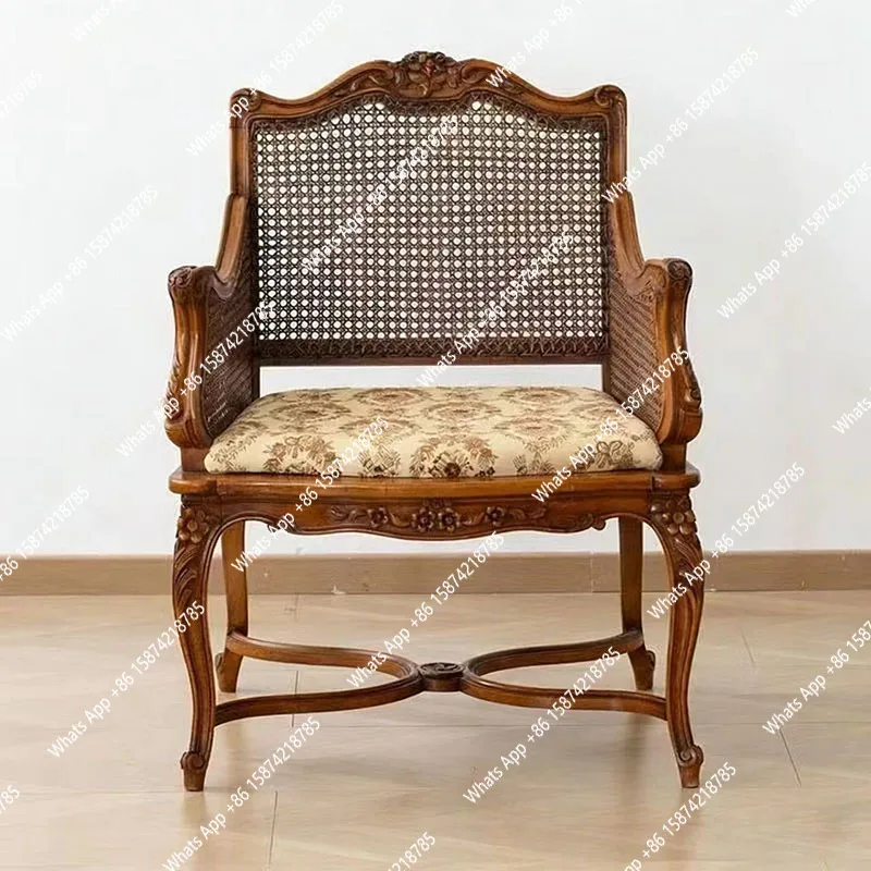 

Американский средневековый плетеный диван из цельного дерева из ротанга, одиночный диван, ткань для отеля, резной стул для отдыха, студийный стул для выставочного зала