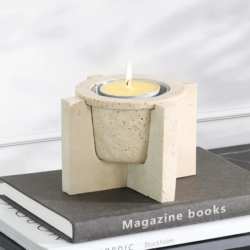 Creative Natural Yellow Cave Stone Candle Holder, Table Centerpiece, Bathroom Aromatherapy Cup, Home Decoration Accessories