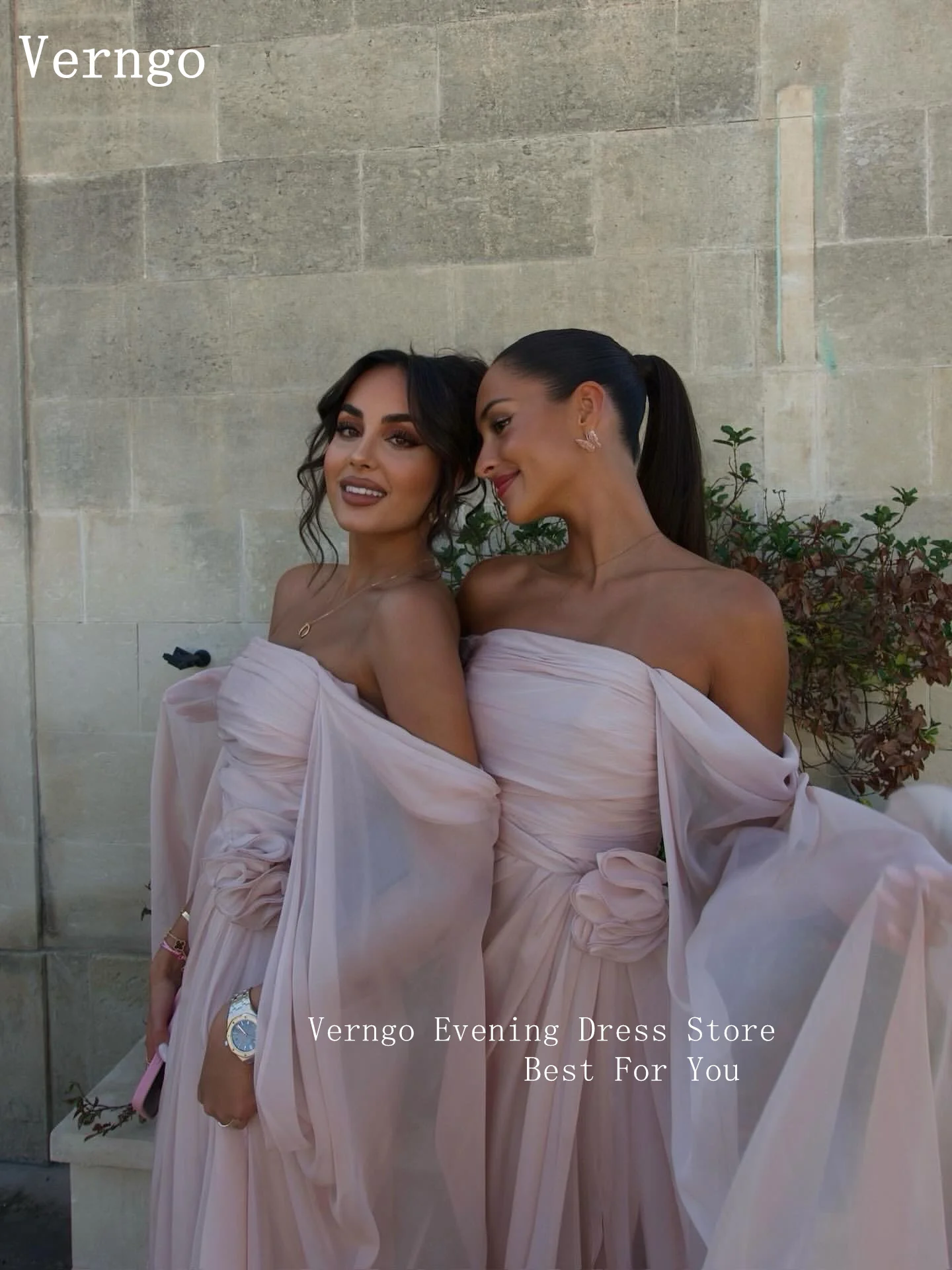 Verngo-vestido de noche de gasa rosa rubor con hombros descubiertos, línea A, vestidos para ocasiones formales, elegante vestido de graduación personalizado