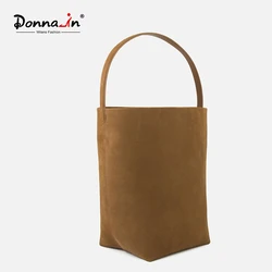 Donnain nabuk Casual Tote Bag Top Layer Cow Shoulder Bucket Bag Plus Size grande capacità in vera pelle