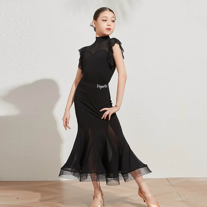 

2024 Social Dance Performance Dress Children'S National Standard Dance Competition Dress Black Ballroom Dance Clothes DN17264