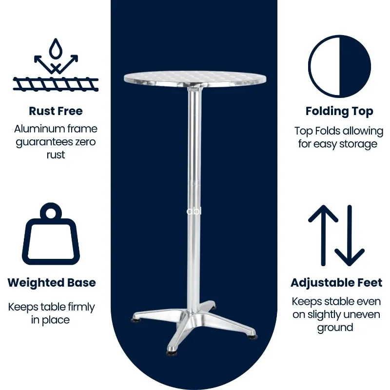 Indoor Outdoor 23.75" Round Restaurant Bar Height 45" Table Flip Top, Patio Stainless Steel Silver Furniture 25.75" Base