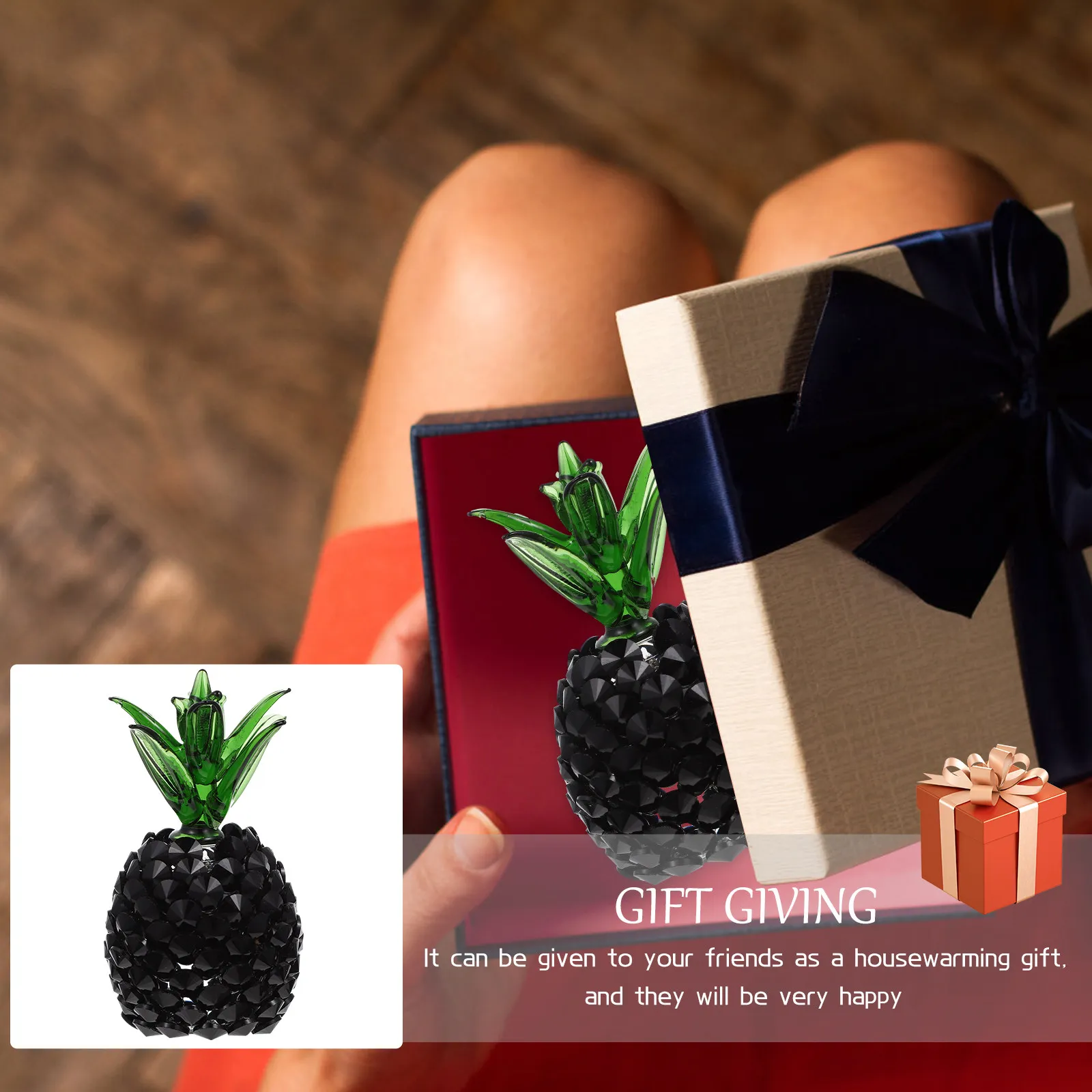 Adorno de Piña de Cristal, Decoración de Escritorio, Centro de Mesa para Sala de Estar, Escultura de Fruta para Mesa, Decoración para Hogar u Oficina, Regalo de Cumpleaños Único