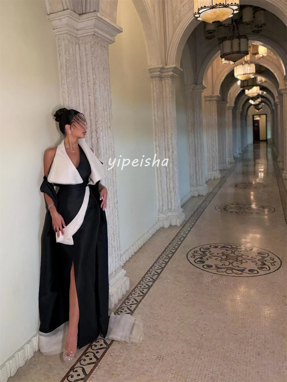 Maßgeschneiderte, modische, passende Jersey-Falten-Midikleider mit geradem V-Ausschnitt, maßgeschneiderte Kleider für besondere Anlässe, Größen verfügbar, hohe Qualität