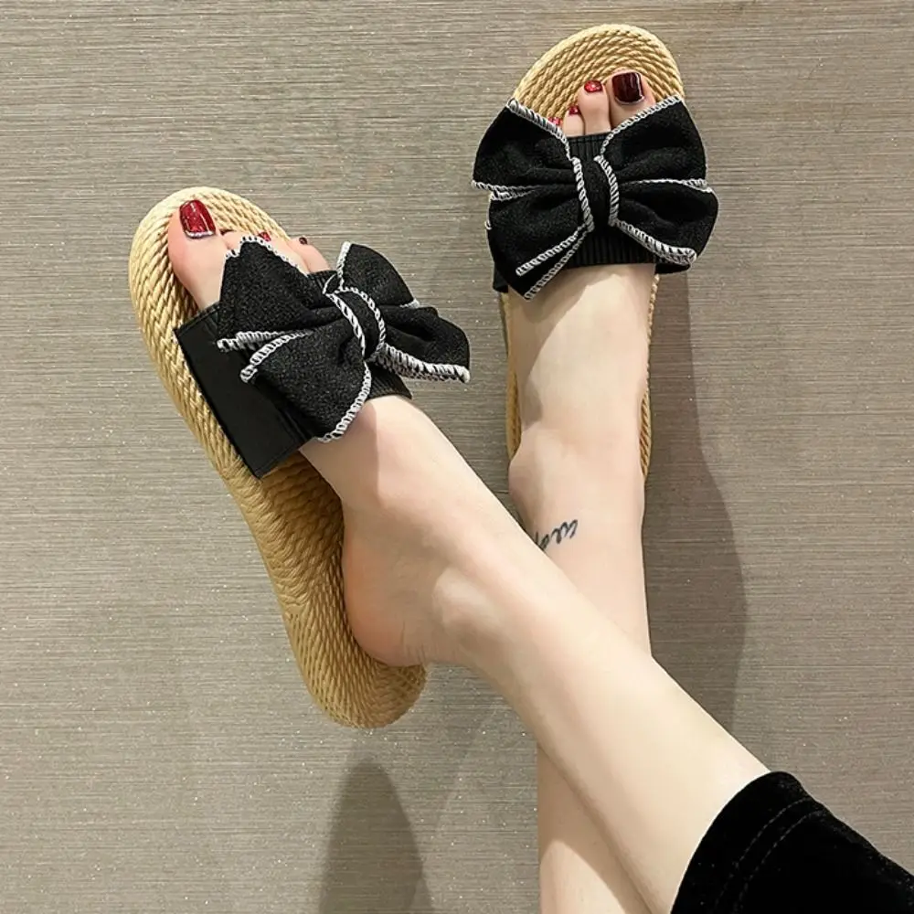 

All Match PVC Outer Wear Shoes Anti Slip Sweet Bow Flats Slippers Footwear Beachwear Home Slides Sandals Summer