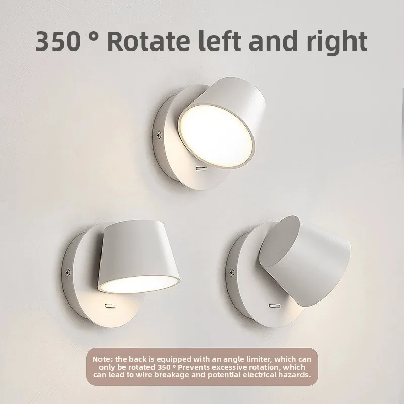 Nordic Minimalism Bedside Wall Lamps with Button Switch Black White LED Wall Light Living Room Aisle Decor Reading Wall Sconce view 2