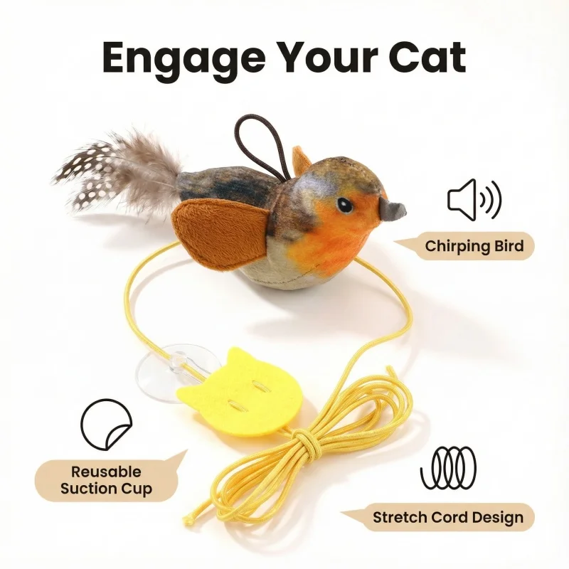 1 piece of simulation bird calling cat toy for self pleasure and relaxation, bite resistant, hanging feather teasing cat stick p