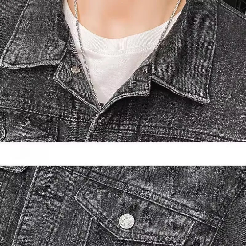 America Vintage Heavy Wolf Embroidered Patch Jeans Jacket Men Hip Pop Punk Rivet Denim Jackets Streetwear Fashion Blue Coats Men