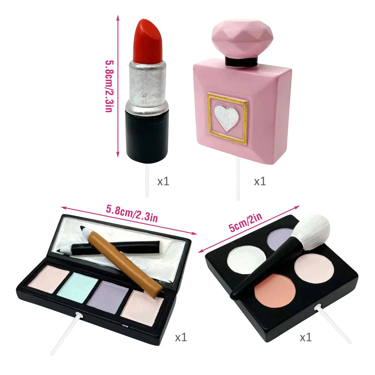 4Pcs Cosmetics Cake Decoration Lipstick Eye Shadow Perfume Powder Set Girls Birthday Party Makeup Prom Supplies view 2