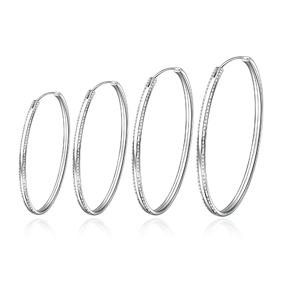 925 Sterling Silver 30/40/50/60 MM Cutting Hoop Earrings For Women Fashion Luxury Quality Jewelry Wholesale 2024 Trend Jewellery