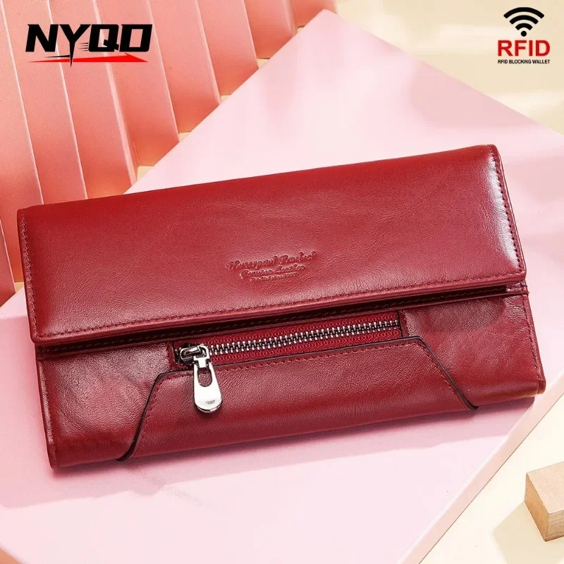 

Fashion Women Genuine Leather Wallet RFID Blocking Multi Card Slot Credit Card Holder Ladies Luxury Female Phone Clutches Bag