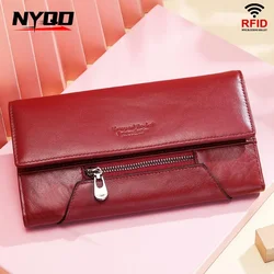 Fashion Women Genuine Leather Wallet RFID Blocking Multi Card Slot Credit Card Holder Ladies Luxury Female Phone Clutches Bag