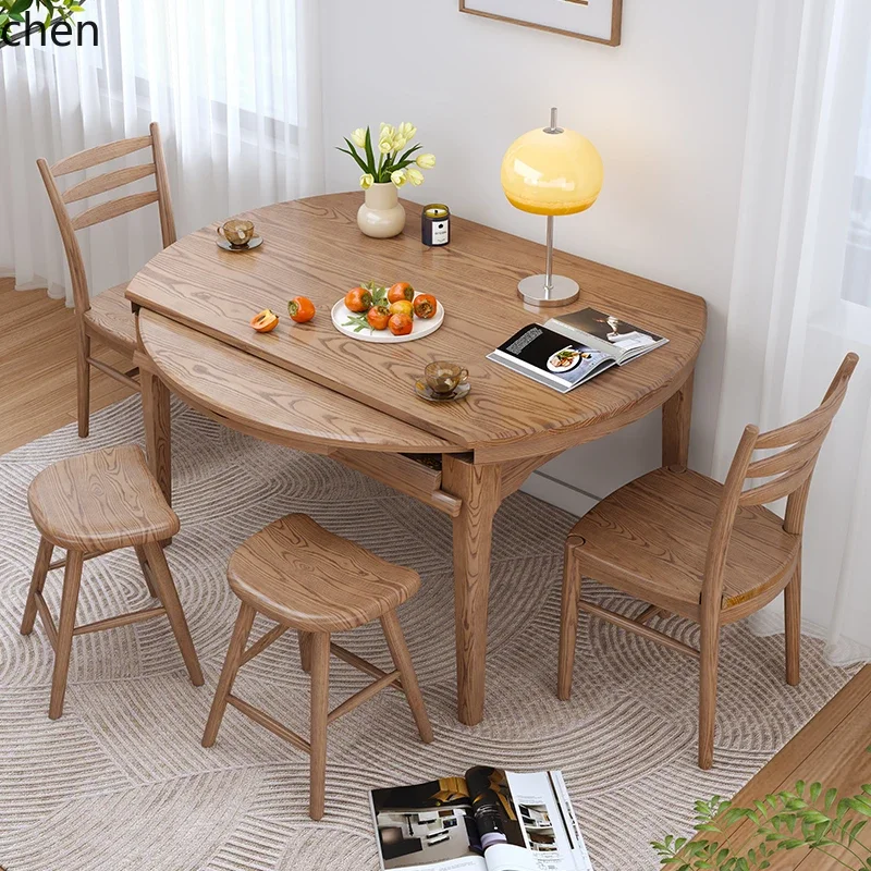 

i5.15 solid wood retractable folding dining table simple modern square and round dual-purpose dining table and chair combination