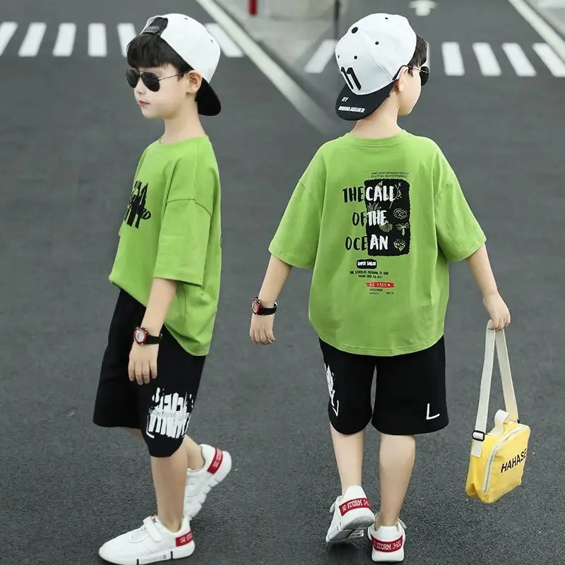 

Kids Boys 6 8 9 10 12 Years Clothes Teen Boy Summer Clothing Sets Short Sleeves T-shirt + Pants Suits Children Clothing Outfit