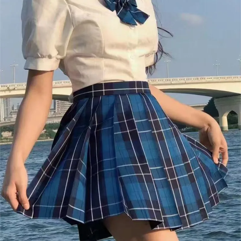Japanese JK uniform mini pleated skirt women's plaid skirt student uniform cute college style women's bow shirt Korean skirt set