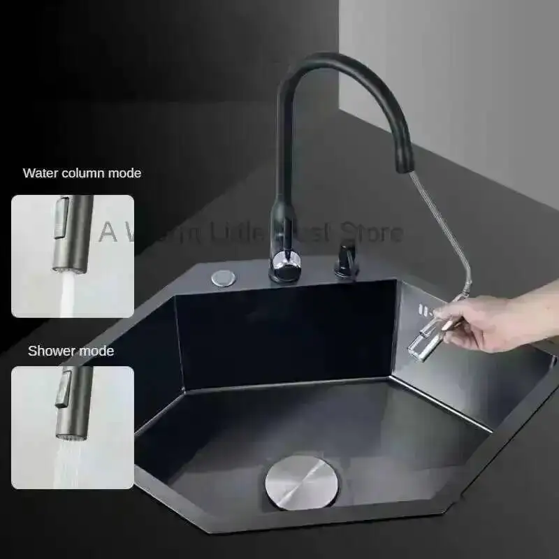Sinks Kitchen Corner 304 Nano Stainless Steel Special-shaped Sink for Kitchen Small Apartment Large Single-slot Dishwashing Sink
