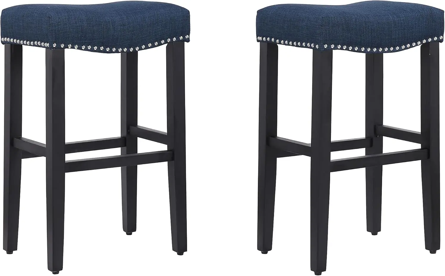 

Wo Home Furniture Bar Stool 29"" In 2 Pcs Backl Seat Sitting Counter Stool W Bla Wood Legs (Navy Blue)